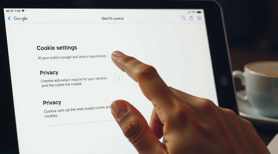 A person's hand interacting with a digital interface to manage cookie settings, symbolizing user control